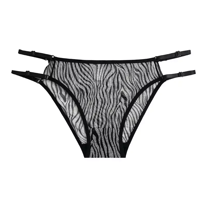 Celana dalam wanita tali Bikini jaring macan tutul seksi pakaian dalam wanita transparan tembus pandang celana dalam Brasil Lingerie gadis nakal