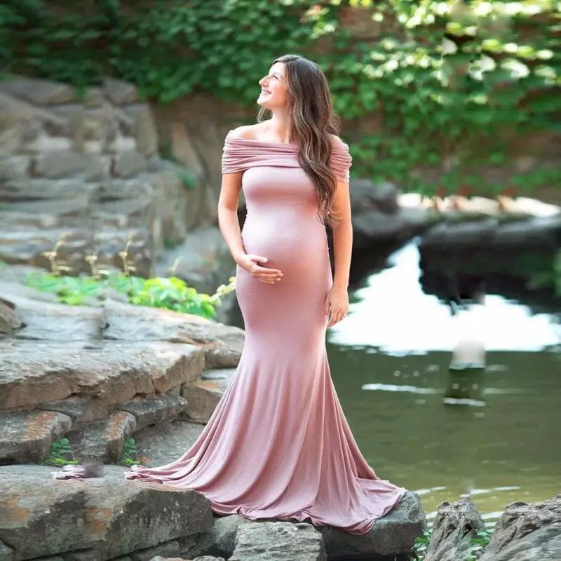 Shoulderless Maternity Dresses Photography Props Long Pregnancy Dress For Baby Shower Photo Shoots Pregnant Women Maxi Gown