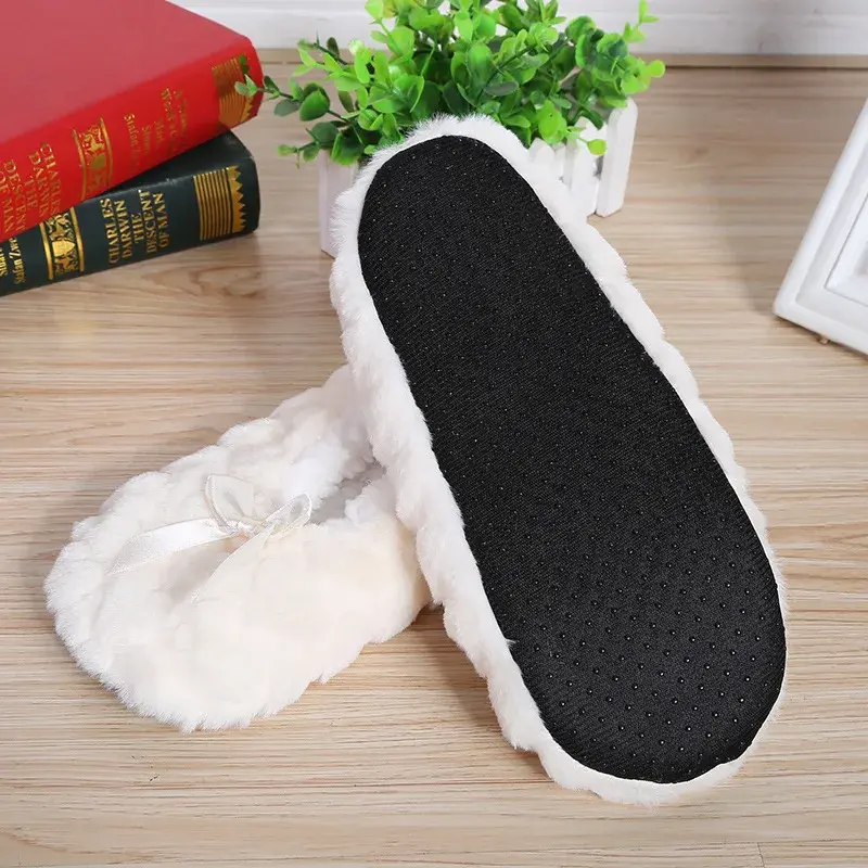 Home House Slipper Womens Winter Warm Plush Thick Heart Love Anti Slip None Grip Soft Cute Funny Indoor Female Fluffy Floor Shoe