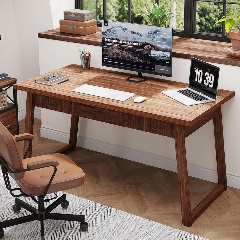 Tribesigns-escritorio ejecutivo de madera de 55 ", diseño moderno de mediados de siglo, color marrón nogal