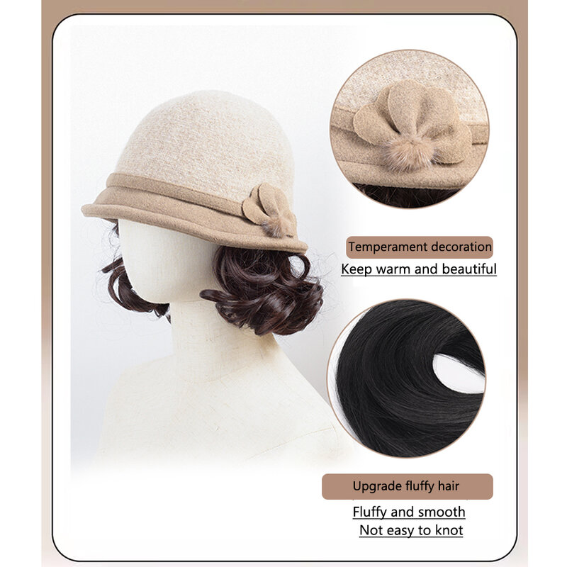Sombrero de pescador de lana gruesa, peluca de moda, Rollo perezoso, estilo extranjero, encogimiento de cabello corto y rizado, Otoño e Invierno