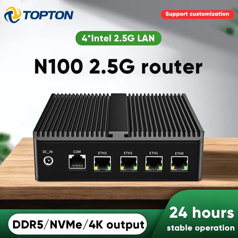 Topton pfSense Firewall Soft Router N6000 N5105 N100 4x i226-V 2.5G LAN NVMe Barebone Fanless Mini PC HDMI2.0 DP AES-NI OPNsense