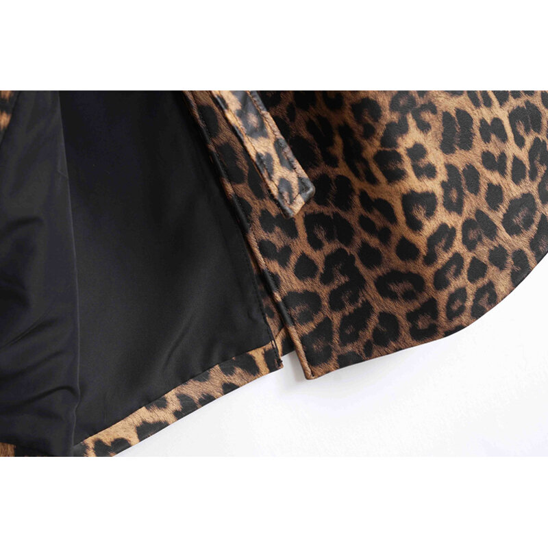 High Quality Women's Genuine Leather Trench Coat Fashion Leopard Print Ladies Lace-up Belt Pockets Long Sheepskin Trench Outwear