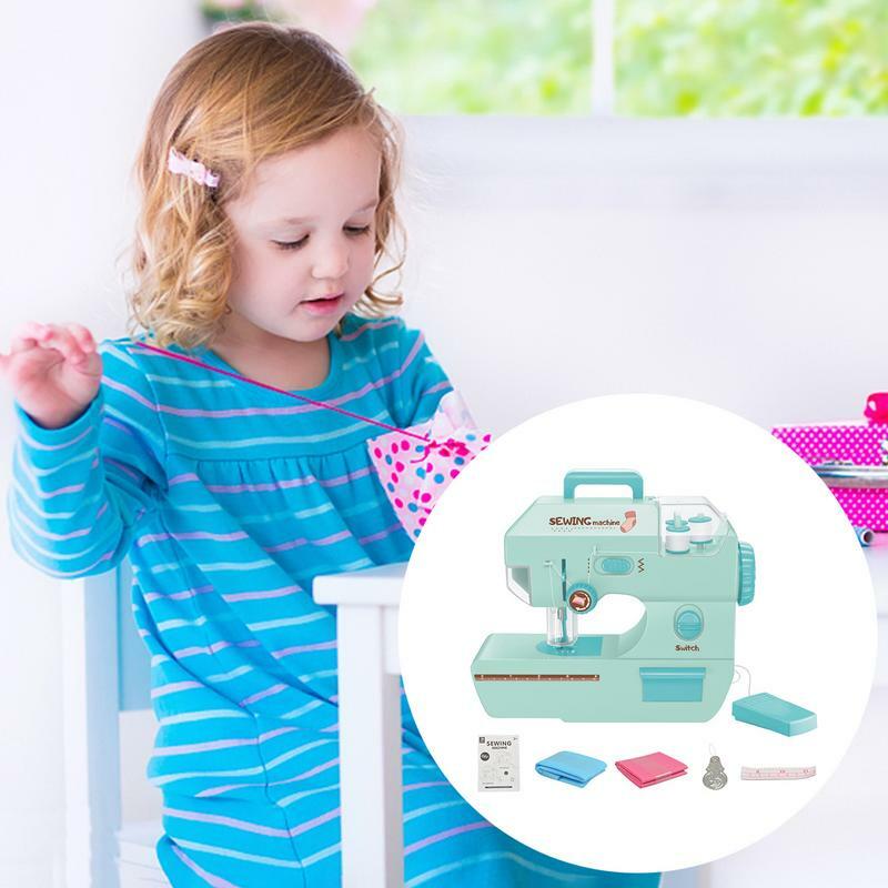 Mesin jahit Mini mainan anak, mesin miniatur elektrik simulasi benang ganda dengan Pedal kaki untuk anak-anak