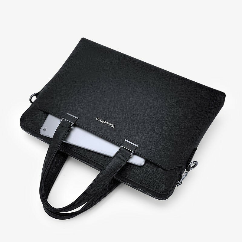 Queenpolo-비즈니스 가죽 서류 가방 남성 어깨 가방, 15 인치 노트북 서류 가방 대용량 핸드백