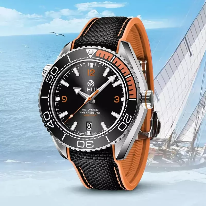 JHLU moda nowy luksusowy 007 męski zegarek mechaniczny mechanizm automatyczny marki wojskowej zamówienie nowy zegarek sportowy NH35 wodoodporny zegarek
