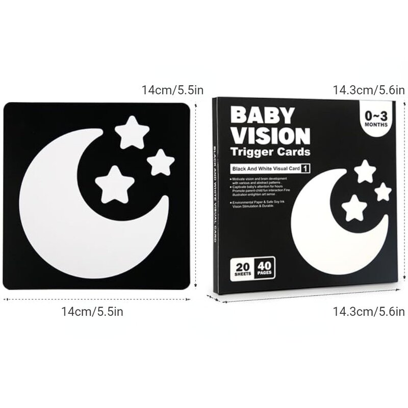Montessori 0-12Month Baby Vision Stimulation Cards Black and White Contrast Cards Stimulate Newborn Visual Early Learning Toys