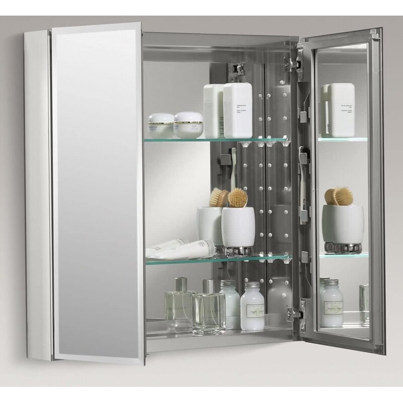 KOHLER ตู้ยาสองประตู CB-CLC2526FS 25 "W x 26" H, ตู้ยาในห้องน้ำพร้อมกระจกปิดภาคเรียนหรือติดพื้นผิวตู้ติดผนังห้องน้ำ
