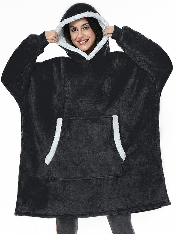 Oversized moletom com capuz feminino tie dye hoodies velo gigante wearable cobertor com mangas inverno pulôver sudadera mujer