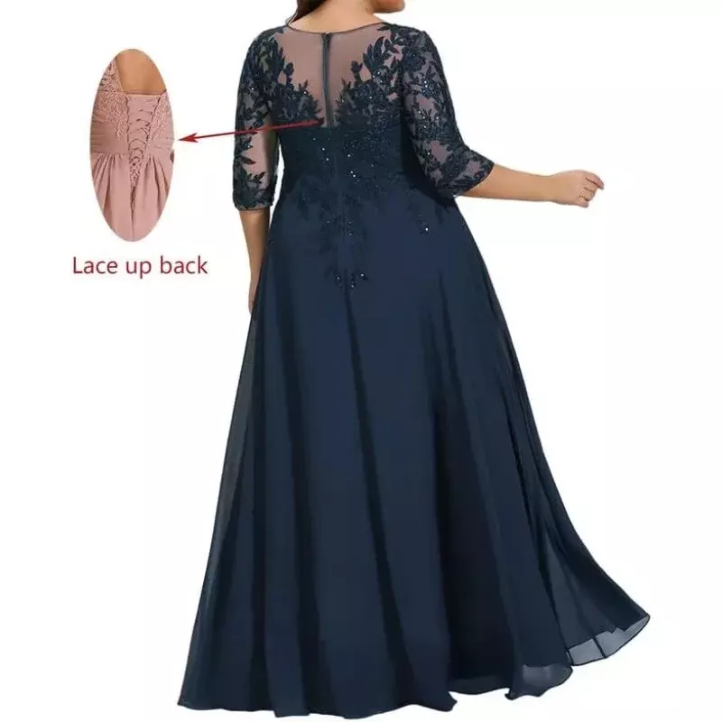 와쿠타 쉬폰 신부 어머니 드레스, 긴 레이스 아플리케, 소매 웨딩 하객 드레스
