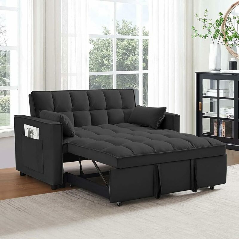 Rozkładana sofa 3 w 1, rozkładana, 2-osobowa aksamitna sofa 55 cali z poduszkami, idealna do salonu i biura