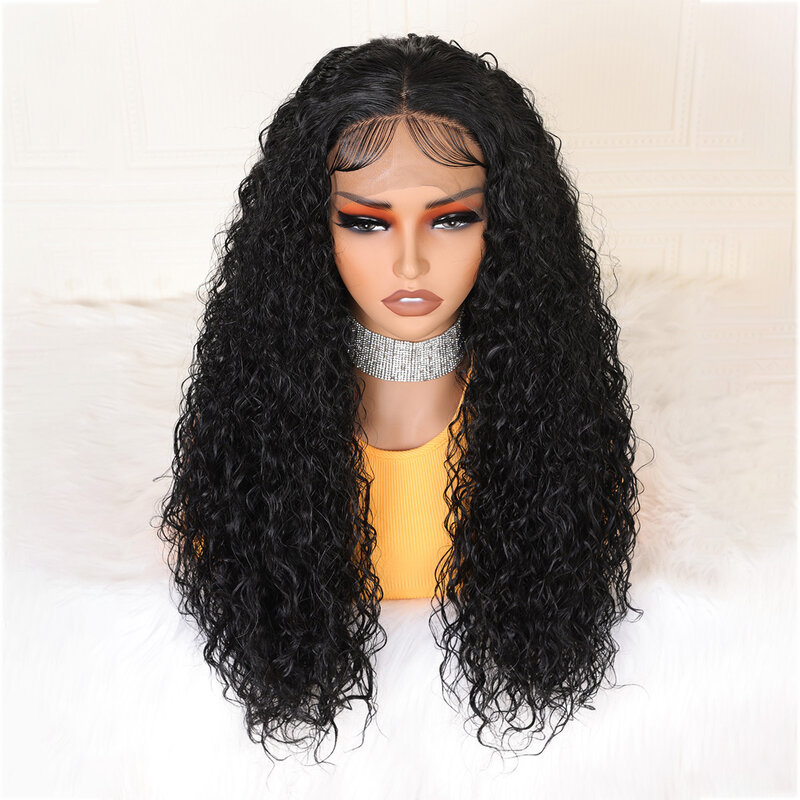 26“Long Kinky Curly Soft 180Density Lace Front Wig For Black Women BabyHair Black Glueless Preplucked Heat Resistant Daily Wig