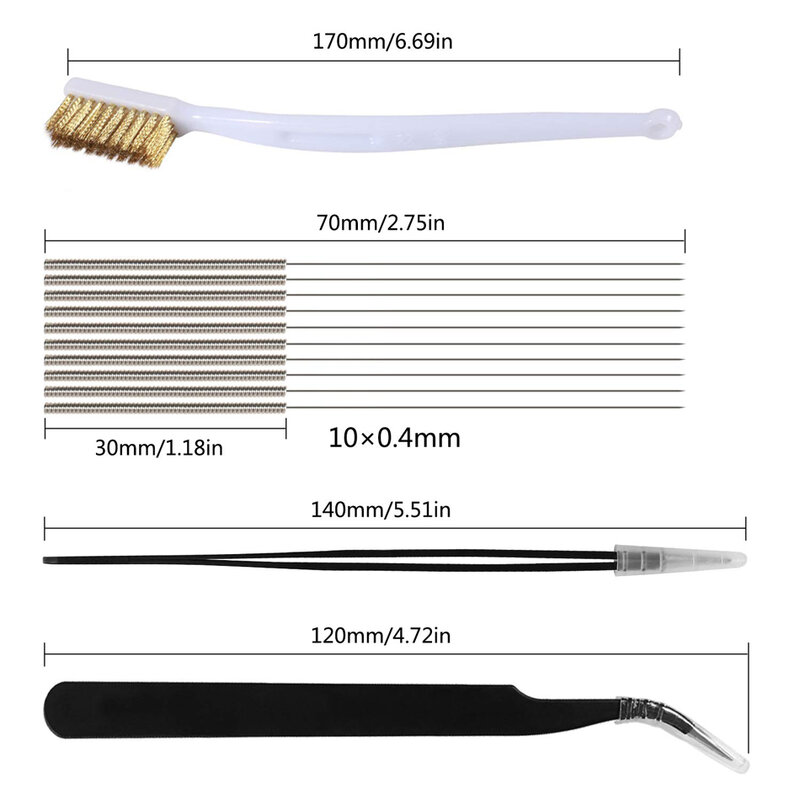 Kit de Limpeza Do Bico Da Impressora 3D 0.15/0.25/0.35/0.4/0.5mm Pinças de Limpeza Needles Cleaner Brass Brush for 3D Printer Cleaning Tool Kit