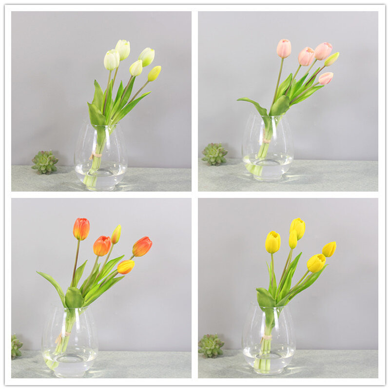 Ramo de tulipanes de silicona de lujo, flor Artificial de tacto Real, decoración del hogar, mesa de comedor, arreglo de flores, planta, 5 unidades