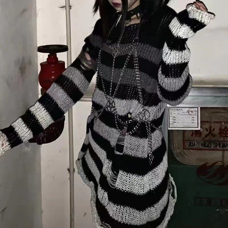 Suéter largo con degradado para mujer, ropa de calle fina, estilo gótico, Punk, Unisex