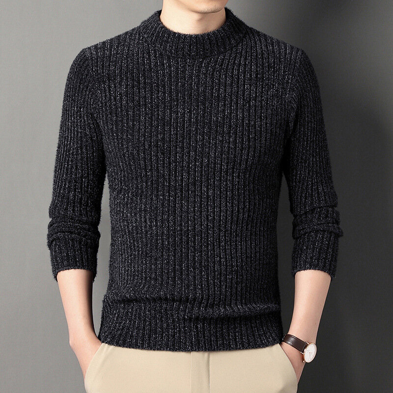 셔닐 모크넥 스웨터 남성용, 두꺼운 보온 보텀 셔츠, 단색 크로스 보더 스웨터, 겨울 신상