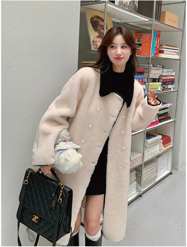Korea Mid-Length Lamb Wool Jacket Women New Korean Series Gentle Wind Fleece-Lined Cotton-Padded Jacket Fur Integrated