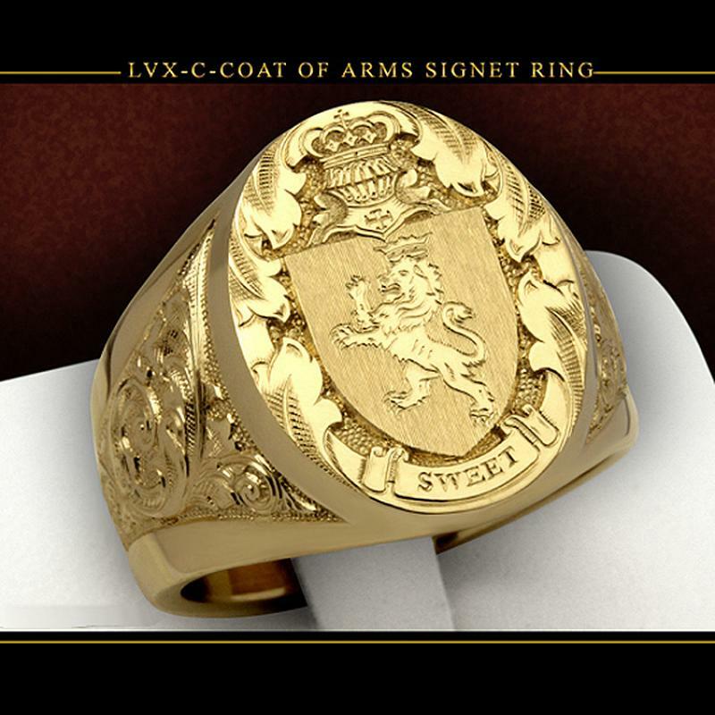 Ring men trends 2024 Crown Lion Shield Badge Ring 18k Yellow Gold Color Royal Seal Men's Ring for party gift for boy