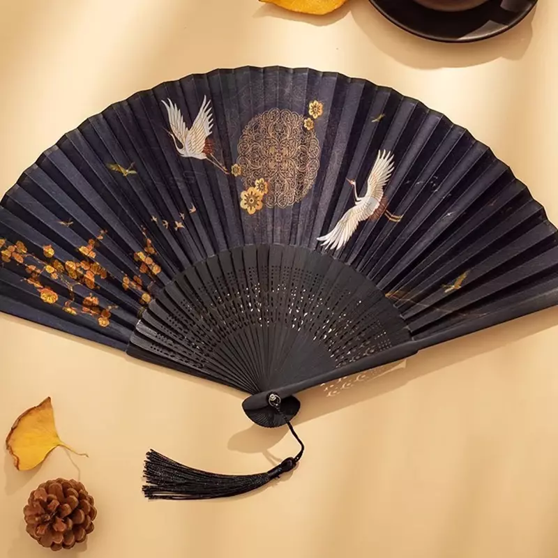 Chinese Bamboo Folding Fan, Antique Festival, personalizado, grande, Hanfu Decoração