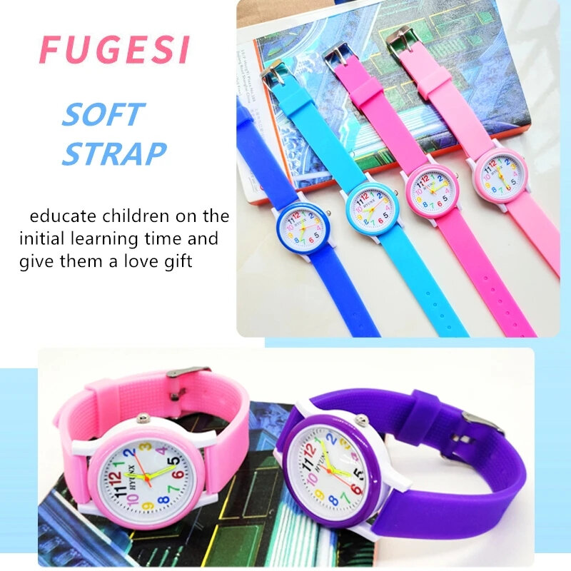 캔디 컬러 실리콘 스트랩 어린이 시계, 어린이 쿼츠 손목시계, 생일 선물, 소녀 소년 디지털 전자 시계, 2024 신제품