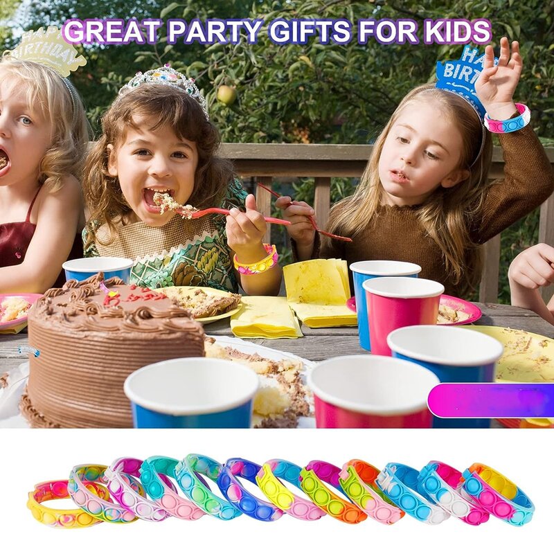 24/72pcs PCS Fidget Toys Pop Bracelet Party Favors Stress Relief Fidgets Packs Bulk Sensory Squishy Toys Wristband