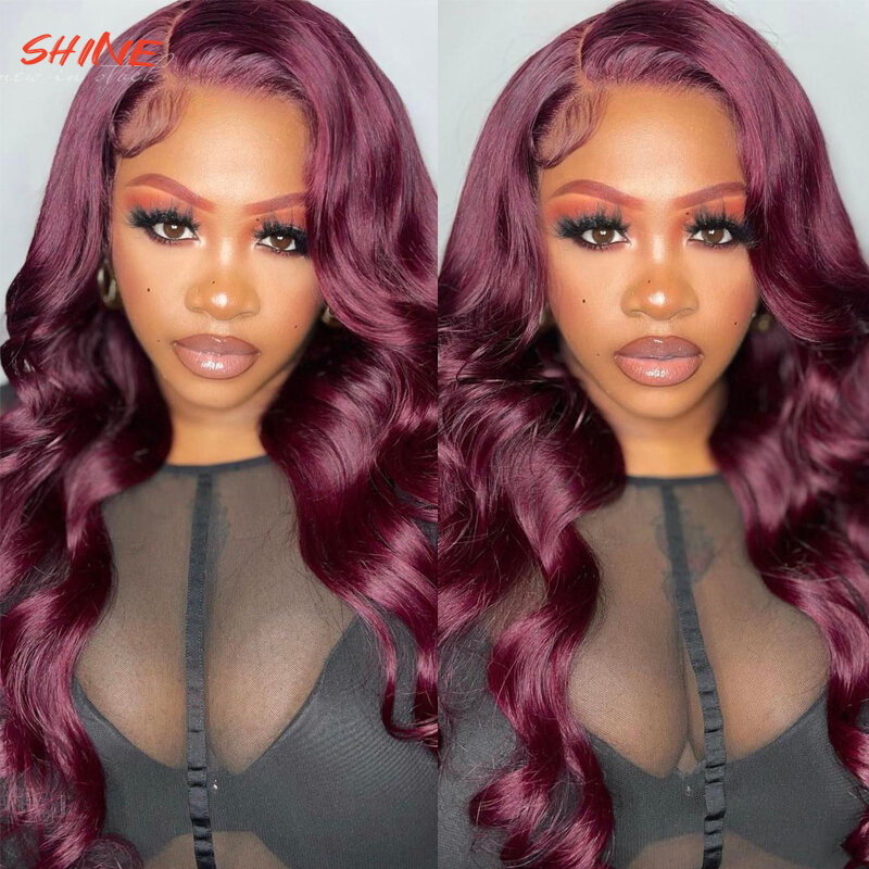 Wine Red Colored 13x4 Lace Front Synthetic Wigs High Quality For Black Women Body Wave Frontal Wig Daily Cosplay Party Fake Hair