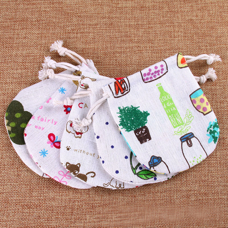 50pcs/lot 11x11cm Cotton Linen Drawstring Bags Christmas Gift Candy Tea Jewelry Storage Pouch Half Round Bag Cosmetic Coins Bags