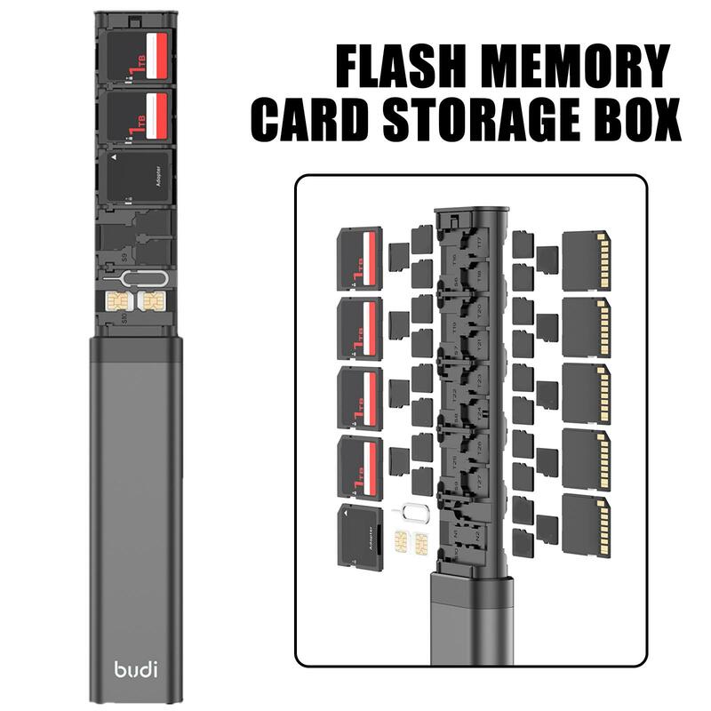 BUDI 플래시 메모리 카드 보관함 케이스, 마이크로 SD SIM SD 카드홀더, 다기능 휴대폰 홀더, 충격 방지 상자, 30 in 1