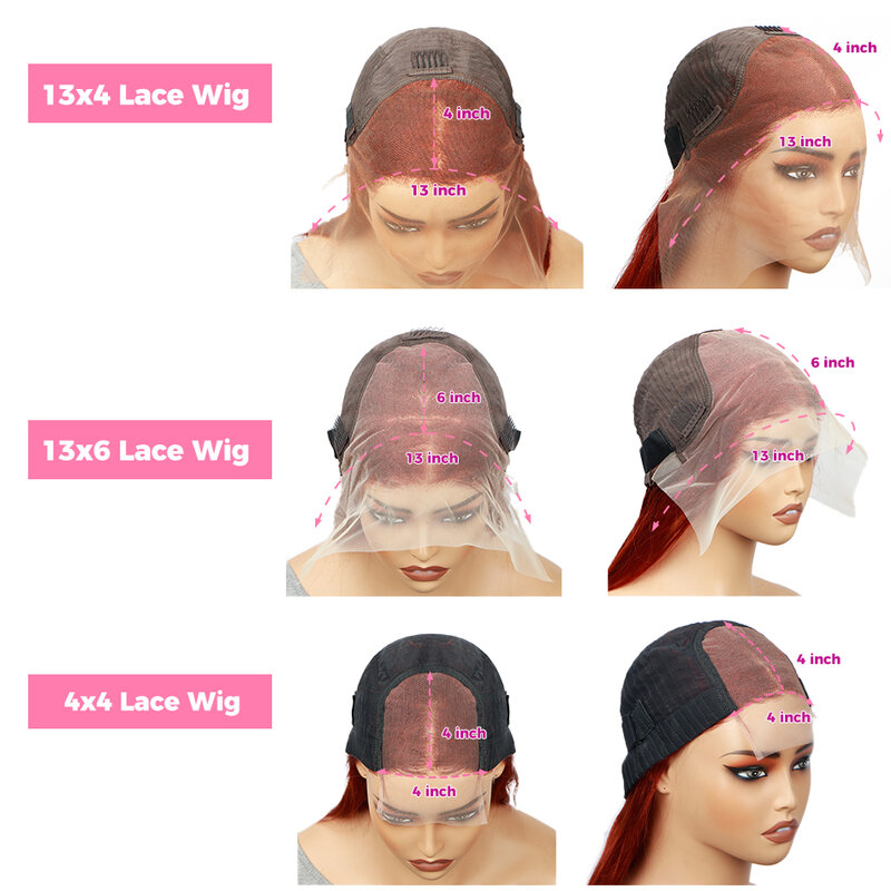 Wig renda Hd kemerahan 13x6 rambut manusia pra-pencabutan 13x4 Wig rambut manusia renda depan lurus 4x4 Wig Frontal untuk wanita