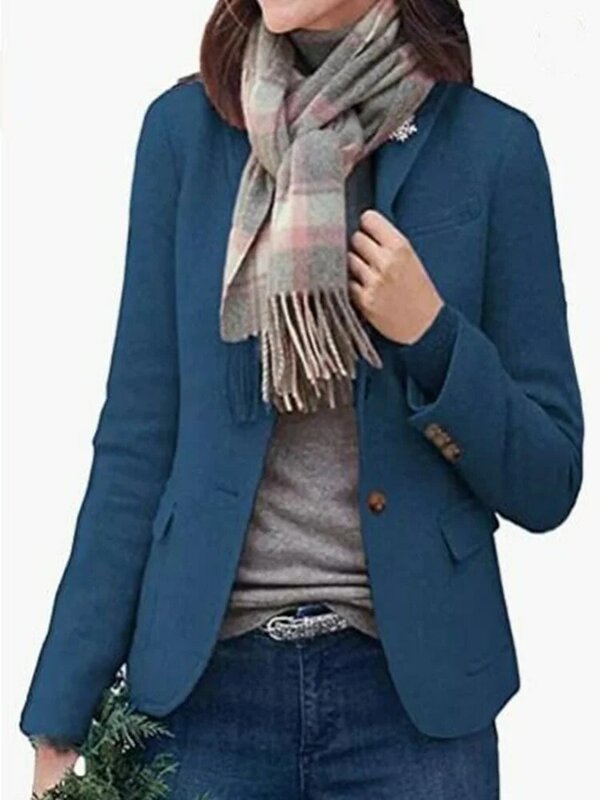 여성용 스트리트웨어 재킷, 루즈 울 싱글 브레스트 오버코트, 우아한 라펠 솔리드 포켓 코트, 가을 겨울