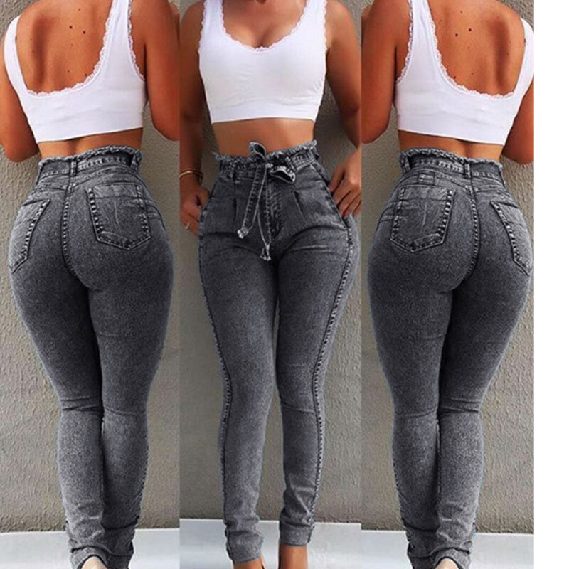 Jeans Skinny moda donna tasche con cerniera a vita alta Solid Colro Slim pantaloni in Denim elastico Streetwear Plus Size abbigliamento donna