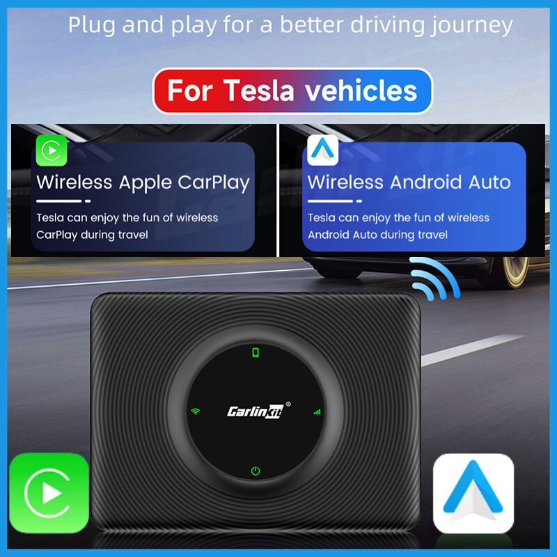 CarlinKit CarPlay Nirkabel Android Auto untuk Model Tesla 3 Model X Y Model S Koneksi Otomatis Asisten Suara 5G BT Plug And Play