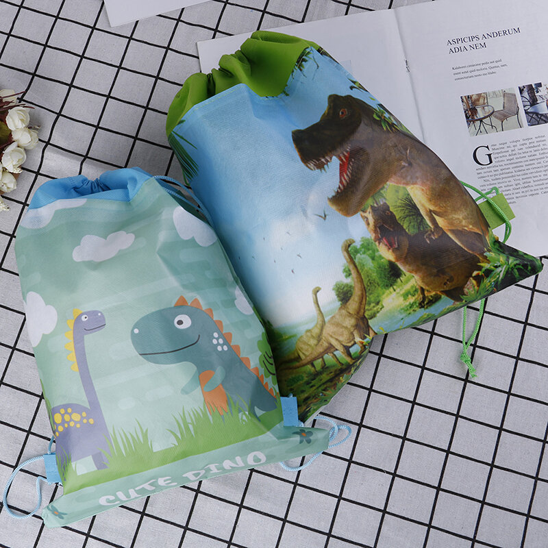 Bolsas de regalo con cordón para fiesta de cumpleaños de niños, regalos de dibujos animados, lindo tema de dinosaurio, decoración de tela no tejida, Baby Shower