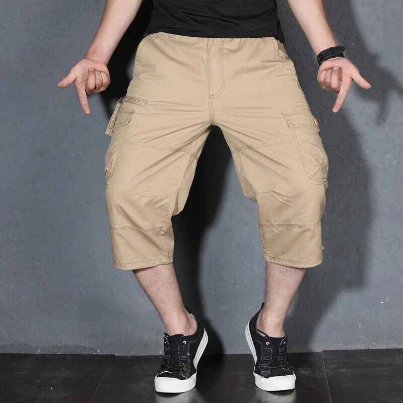 Pantalones cortos con entrepierna abierta para hombre, pantalón corto holgado, recto, Hip Hop, de verano, 3/4 de longitud