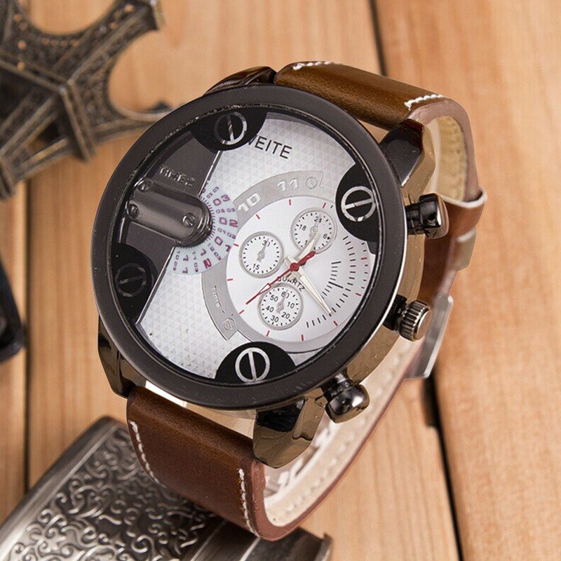 ساعة يد كوارتز جلدية للرجال ، علبة فولاذية تناظرية ، قرص أبيض ، ساعة فاخرة ، جديدة ، صيحات
