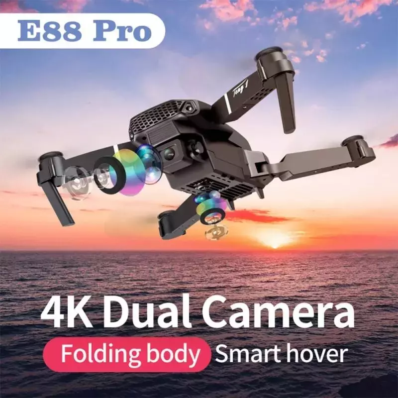 Dual-Camera grande angular cabeça Quadcopter remoto, Drone Toy, helicóptero, helicóptero, RC, E88 Pro, 4K, profissional, HD, 4K