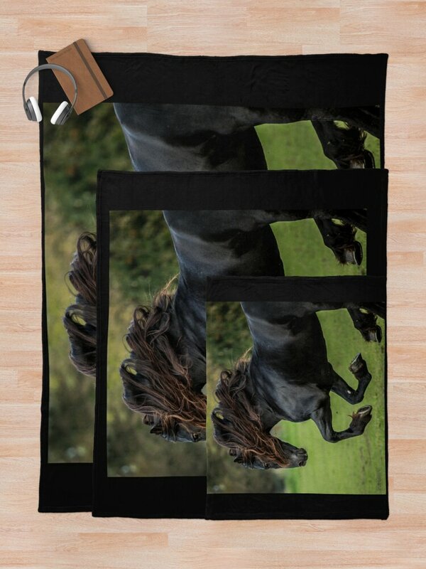 Фрисианские впечатления-Красивое Черное Красивое Одеяло с лошадьми фрисианцев, Красивое Одеяло s квилт для софы