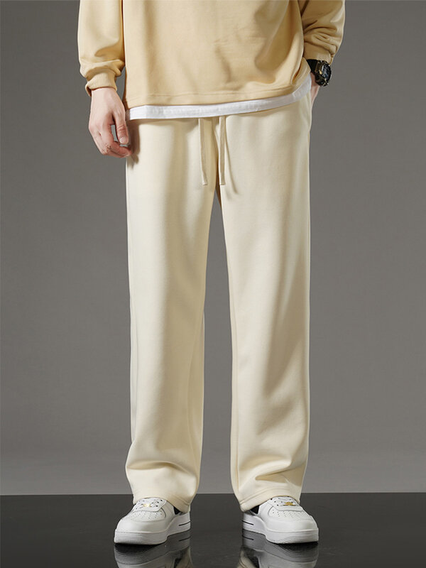 Moletom de algodão coreano masculino, calça casual solta, calça reta, com cordão, perna larga, moda esportiva, primavera e outono