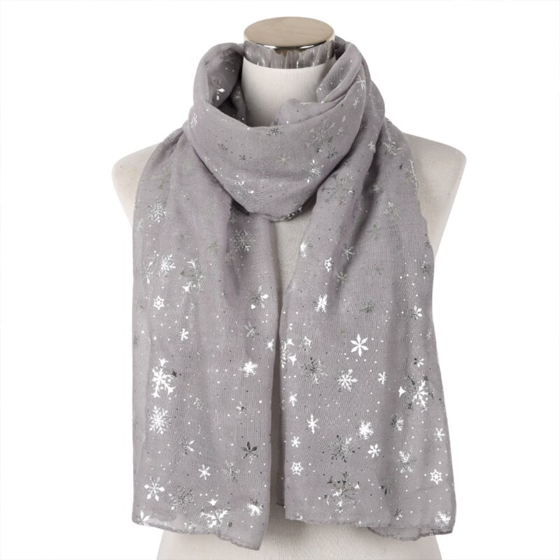 Glitter Christmas Scarf for Ladies Breathable Foil Print Winter Scarf for Adult Drop Shipping