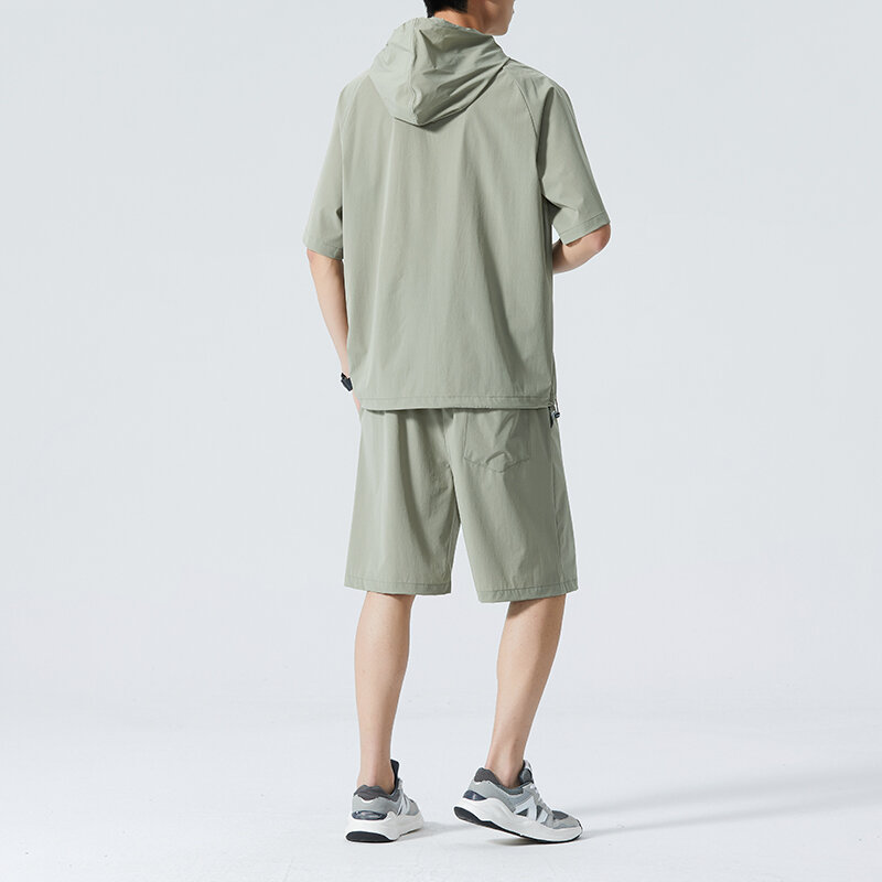 Hip Hop Sweatshirt and Shorts Set Men 2 Piece Sets 2024 Brand New Solid Color Men Hoodies Sets Short Sleeve