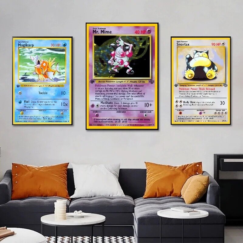 Juego de Pokémon Basis 1996 Jaar Engels Kaarten, lienzo brillante, póster impreso, acuarela, arte de pared, imagen, decoración del hogar, regalos