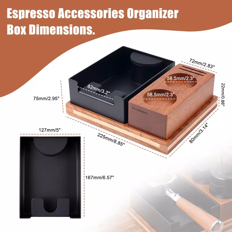 Espresso Knock Box y estación de apisonamiento, caja organizadora de accesorios apta para Tamper Espresso de 51/54/58MM, distribuidor, Portafilter