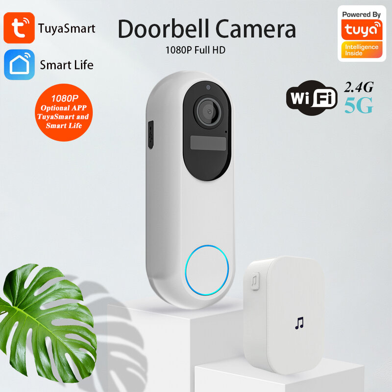 New Tuya Smart Video Doorbell Waterproof Night Vision Home Security 1080P FHD Camera Digital Visual Intercom 2.4GHz 5GHz WIFI