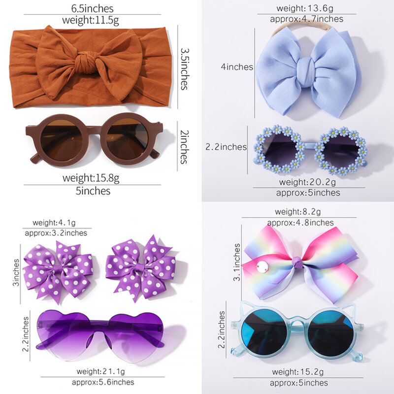 Mode Baby Haarbril Accessoires Set Nylon Strikken Hoofdband Voor Pasgeboren Meisje Mooie Haarclips Babe Zonnebril Headwear Sets
