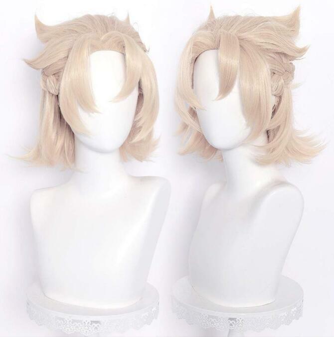Парик для косплея аниме Genshin Impact Albedo, термостойкие синтетические волосы из короткой льняной ткани для косплея на Хэллоуин