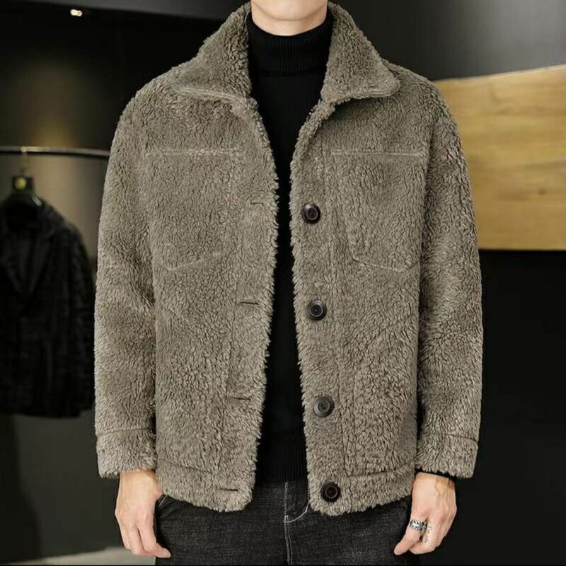 남성용 짧은 진짜 모피 겉옷, 긴팔 따뜻한 코트, 단색 캐주얼 재킷, 2023 가을 겨울 신상 패션, L56