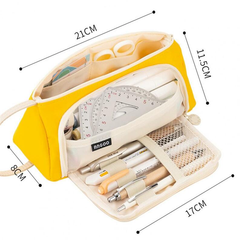 손잡이가 달린 연필 케이스 부드러운 지퍼 폴리에스터 구획 디자인 문구 보관 가방, 학용품
