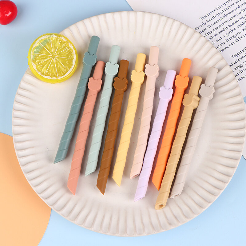 1/10pcs Silicone Straws Reusable Food Grade Straight With Cleaning Brush Safe Eco-friendly Drinking Straw Party Bar Accessory