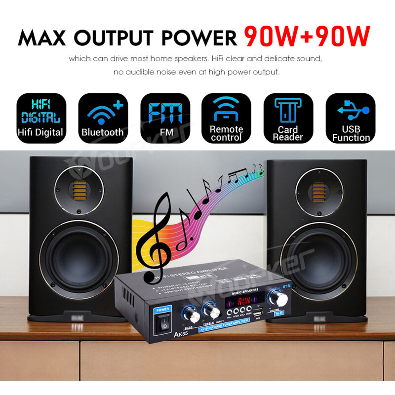 Woopker AK35 800W Amplifier Digital Rumah 100-240V 12V Daya Audio Bass Bluetooth AMP Speaker Subwoofer Hifi FM