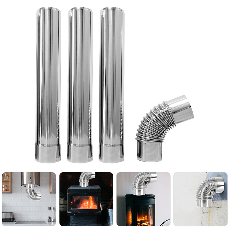 Elbow Stove Pipe Chimney Extension Stainless Steel Flue Adapter Tube Straight Pipes Vent Tube Gas Heater